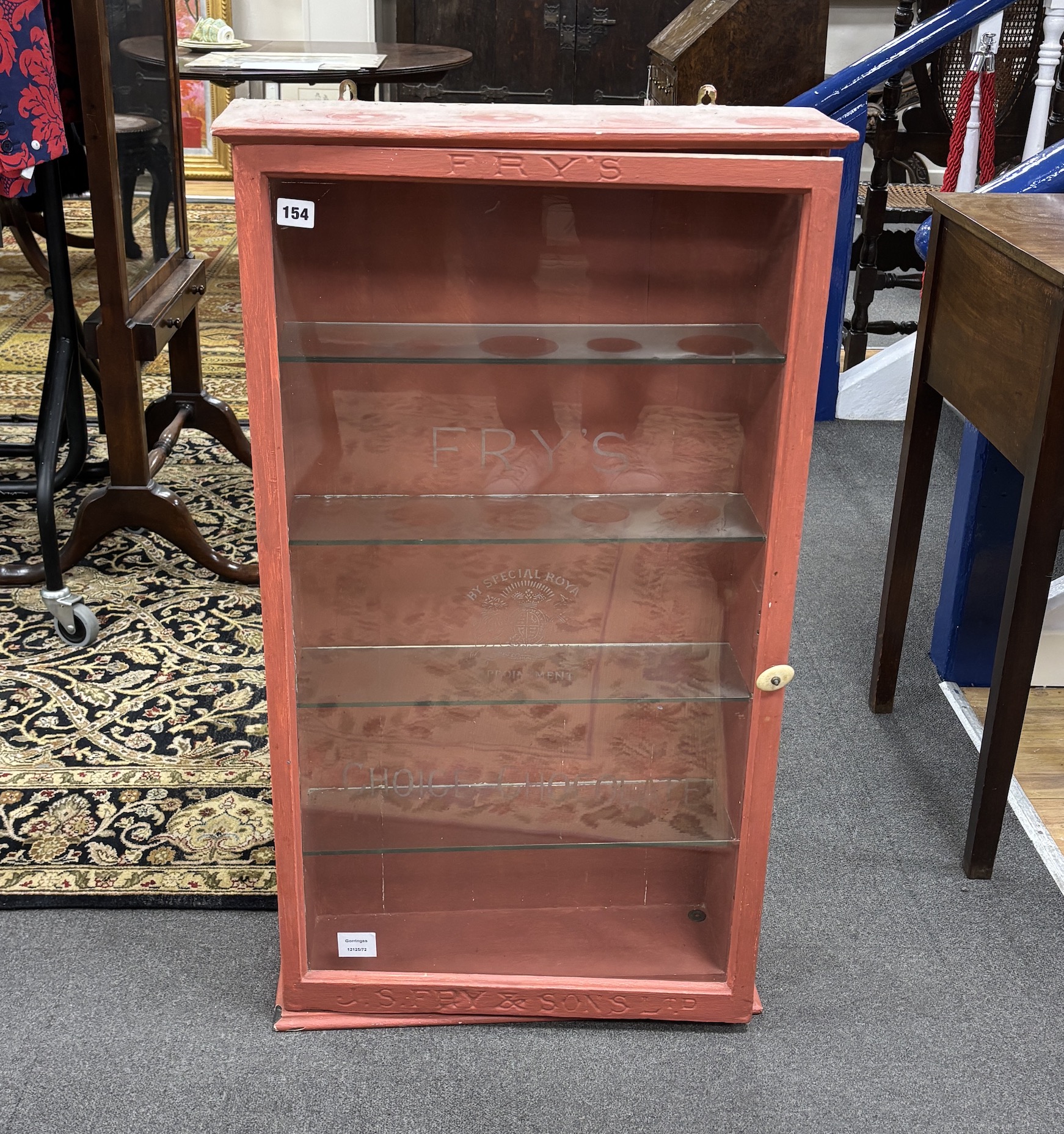A Frys 'Choice Chocolate' display cabinet, later painted, width 54cm, depth 17cm, height 93cm